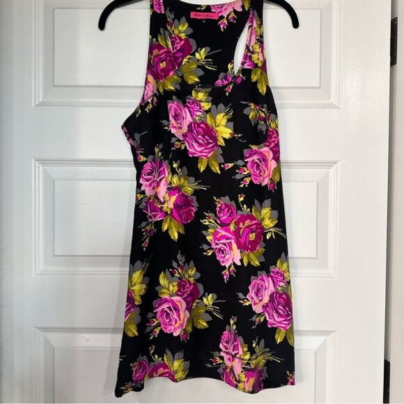 Vintage Betsey Johnson Women’s Black & Pink Floral Satin Dress Size 8 - Picture 8 of 9